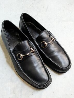 Men's Black Leather Bit Loafers - Classic Slip-On Dress Shoes Men 10 D Italy